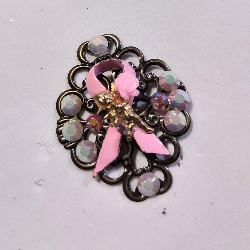 Avon Pink Awareness Ribbon & Crystal Sandal Brooch Modified (clone listing) - Picture 10 of 16